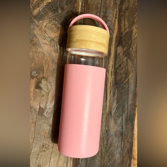 Silicone Sleeve Glass Tumbler, Bamboo Lid and Handle, Pink Water Bottle - Picture 1 of 6